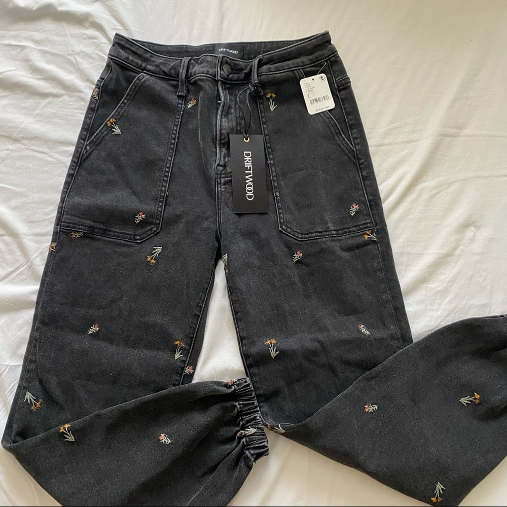 Free People Driftwood Embroidered floral joggers